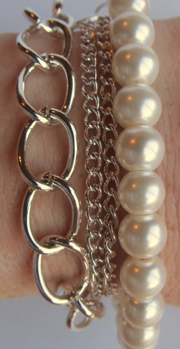 pearl link bracelet on wrist
